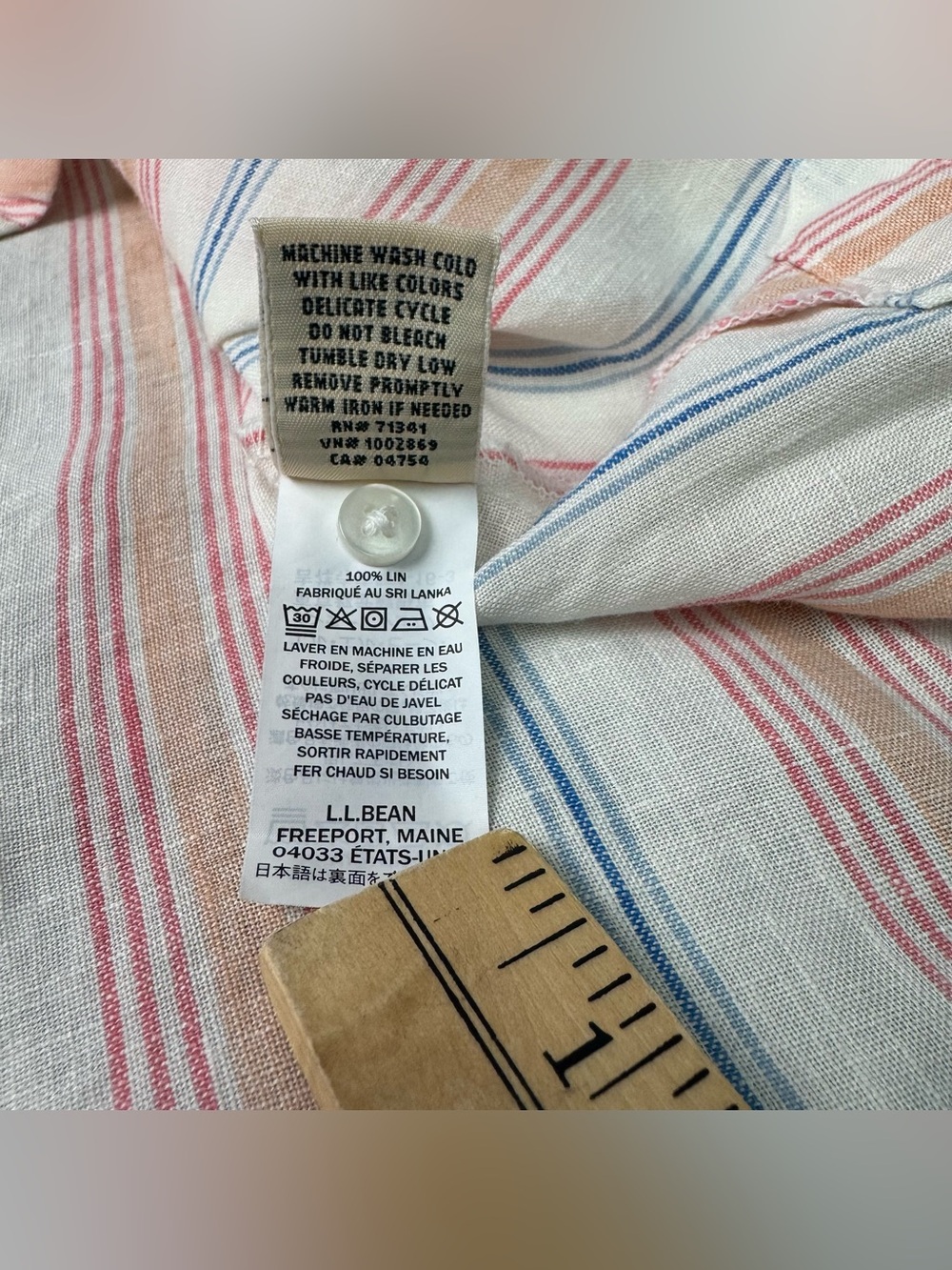 L.L. Bean 100% Linen Pastel Striped V-Neck Top Lightweight Boho Beach Vacation M - Picture 9 of 10